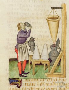 Ms. Tractatus de Herbis di Dioscoride, fol.142r Produzione di alcol