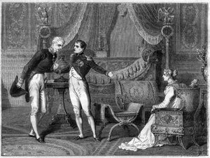 Napoleone, sua moglie Maria Luisa e il Principe Metternich parlano