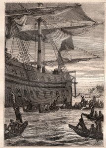 Indigeni tengono in mano rami di banano: il viaggio di Samuel Wallis (1728-1795) in Polinesia - illustrazione tratta da 
