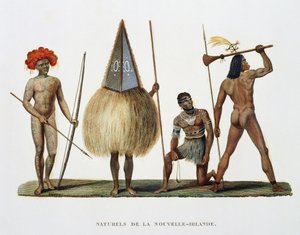 Nativi della Nuova Irlanda, da Voyage autour du Monde, eseguito per Ordine del Re sulla Corvetta di Sua Maestà, La Coquille durante gli anni 1822, 1823, 1824 e 1825, di Louis Isidore Duperrey (1786-18 da French School