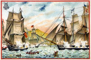 Battaglia di Navarino della Triplice Alleanza contro la flotta turco-egiziana il 28 ottobre da French School