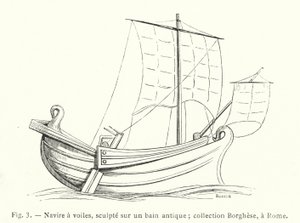 Nave a vela, scolpita su un bagno antico; collezione Borghese, a Roma da French School