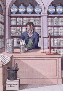Dispensario di giornali sotto Napoleone, o il Chimico Accademico, vignetta che raffigura la stampa schiacciata da Napoleone