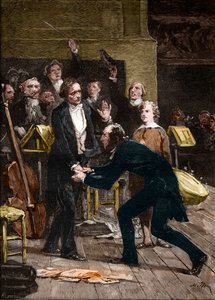 Niccolò Paganini e Hector Berlioz, dopo una fantastica esibizione di una sinfonia da French School