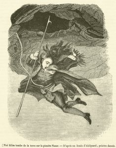 Niel Klim cade dalla terra sul pianeta Nazar (incisione)