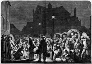 Rifornimento notturno delle halles di Parigi, vicino alla chiesa di Saint Eustache da French School
