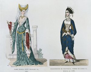 Nobile sotto il regno di Carlo VI, Margherita di Provenza, moglie di Luigi IX, morta nel 1285, da Costumes civils et militaires des francais a travers les siecles da French School