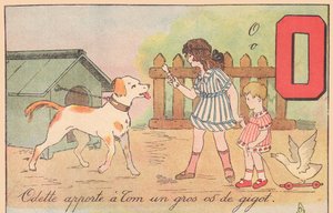 Odette porta a Tom un grande osso di gamba, intorno al 1920 da French School