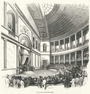 Apertura della Camera dei Rappresentanti, la camera bassa del parlamento belga (incisione) da French School