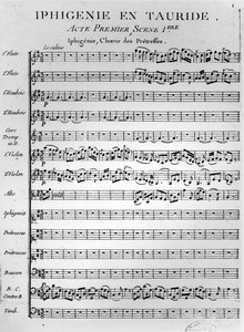 Pagina di apertura della partitura di Ifigenia in Tauride di Gluck (stampa) da French School