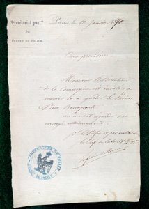 Ordine di incarcerazione al Concierge del Principe Pierre Bonaparte (1815-1881) il 10 gennaio