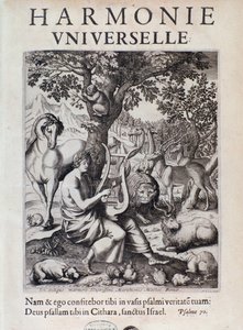 Orfeo che suona per gli animali. Frontespizio di Harmonie universelle di Marin Mersenne