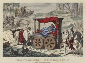 Carro di buoi che trasporta un re sdraiato da French School