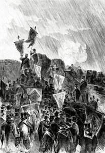 Dimostrazione pacifista sulle fortificazioni da parte dei massoni il 28 aprile 1870 per chiedere la cessazione del bombardamento di Parigi, da Le Monde Illustré, 5 maggio 1870 da French School