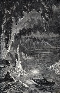 Grotta di Padirac nel dipartimento del Lot, in Francia - Riviere souterraine - Gouffre de Padirac - nel Lot in Francia - incisione in "PATRIE" - DESCRIPTION PICTURESQUE DE LA FRANCE EN 6 VOLUMES DI LUCIEN HUARD - fine XIX secolo da French School