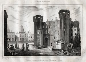 Palazzo di Aosta sulla Place du Chateau a Torino - Incisione da 