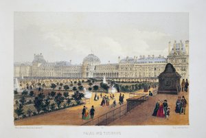 Palais des Tuileries, Parigi. Litografia acquarellata, illustrazione in "Album, souvenirs de Paris", editore Daziaro, Parigi