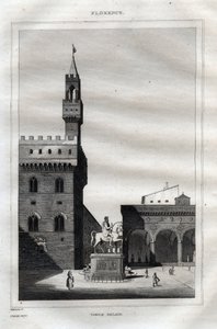 Palazzo Vecchio a Firenze - Piazza della Signoria - Incisione da 
