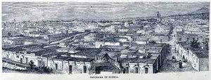 Panorama di Puebla, Messico Centrale, da Le Antiche Città del Nuovo Mondo, di Claude-Joseph-Desire Charnay, pub. 1887