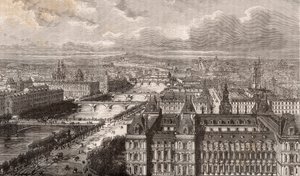 Parigi - la Senna - i Ponti - vista dalla torre Saint-Gervais - incisione in “La France illustrée: geografia, storia, amministrazione statistica” di V.-A. Malt-Brown. 1884