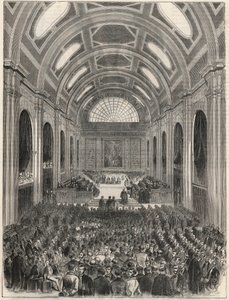 Parigi, Palazzo di Giustizia - La sala dei passi perduti durante una cerimonia ufficiale - Incisione in "Tableau-de-Paris" di Edmond Texier 1852 da French School