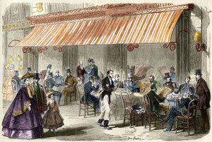 Parigi nel XIX secolo. Il boulevard des Italiens nel 1859: fuori dal caffè Helder alle cinque del pomeriggio da French School
