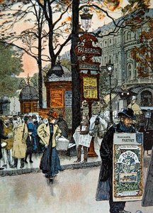 Scena di strada parigina vicino alla stazione della metropolitana di Palais-Royal, c.1900 da French School