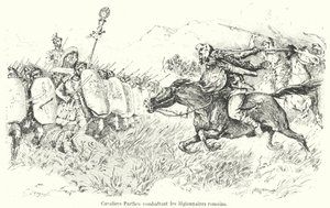 Cavalleria partica attacca legionari romani (incisione) da French School