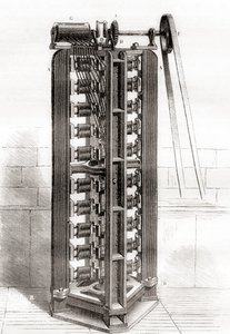 Motore Elettro Verticale di Paul-Gustave Froment, c.1844, da Les Merveilles de la Science, pubblicato c.1870 da French School
