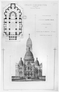 Progetto vincente di Paul Abadie nel concorso per il design del Sacré-Coeur a Montmartre, da Croquis d
