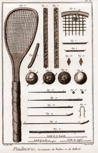 Paulmerie - Gioco della palma - Paulme e strumenti da biliardo - paddle-bats o battoirs - "La Grande Encyclopedie, ou Dictionnaire Raisonne des Sciences, des Arts et des Metiers" di Denis Diderot e Jean d