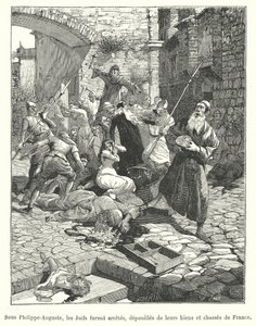 Persecuzione degli ebrei francesi durante il regno di re Filippo Augusto, fine XII secolo (incisione) da French School