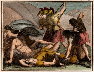 Guerre Persiane: Battaglia delle Termopili 480 a.C. Il re spartano Leonida e i suoi uomini cadono in battaglia. da French School