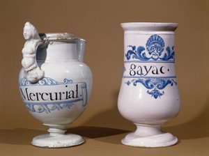 Vasi farmaceutici per Mercuriale e Gayac, due medicinali usati per trattare la sifilide, fine XVII secolo o inizio XVIII secolo da French School