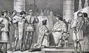 Filippo VI (1293-1350) di Valois rende omaggio a Edoardo III (1312-77) d