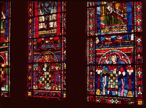 Pierre de Dreux (1190-1250) e suo figlio Jean de Bretagne (1237-86) dettaglio da una finestra a lancetta nel transetto sud, c.1217-25