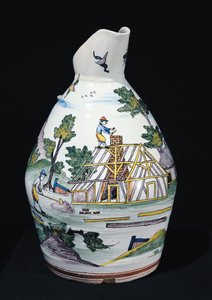 Brocca raffigurante la costruzione di un edificio, Sinceny, c.1740-50 da French School
