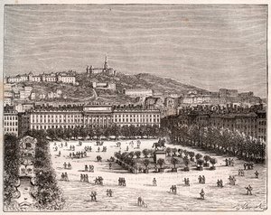 Place Bellecour o Place Louis-le-Grand - la piazza più grande di Lione - incisione in 