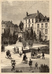 Place Thiers - centro della città di Nancy, nel dipartimento di Meurthe-et-Moselle, nella regione della Lorena - incisione in "PATRIE - DESCRIZIONE PITTORESCA DELLA FRANCIA IN 6 VOLUMI DI LUCIEN HUARD" da French School