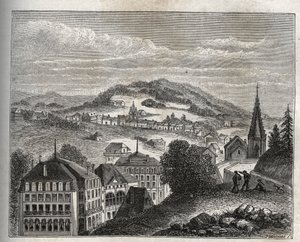 Plombières-les-Bains, località termale dei Vosgi - incisione in 