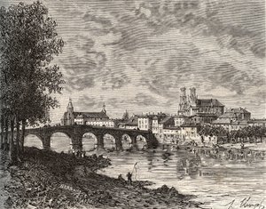 Pont-a-Mousson - Meurthe-et-Moselle - incisione in “La Francia illustrata: geografia, storia, amministrazione statistica” di V.-A. Malt-Brown. 1884 da French School