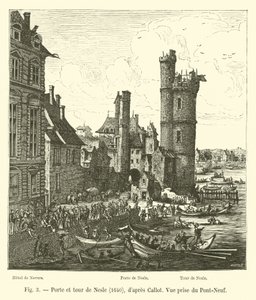 Porta e torre di Nesle, 1640, da Callot, vista dal Pont-Neuf da French School