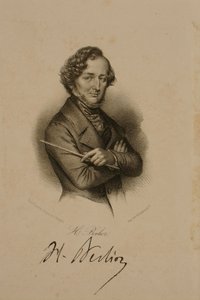 Ritratto e firma di Hector Berlioz (1803-69)