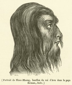 Ritratto di Shwe-Maong, buffone del re di Ava nel paese birmano, India da French School