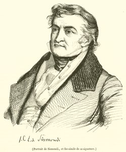 Ritratto di Sismondi e fac-simile della sua firma da French School