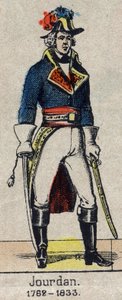Ritratto a figura intera di Jean Baptiste, conte Jourdan, maresciallo di Francia (1762-1833). Immagine di Epinal della fine del XIX secolo