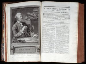 Ritratto di Alembert e una pagina di testo dell