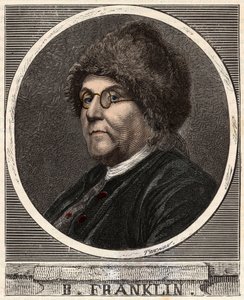 Ritratto di Benjamin Franklin (1706-1790) stampatore, editore, scienziato, inventore, statista e diplomatico americano - Incisione in 