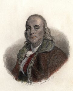 Ritratto di Benjamin Franklin (1706-1790), fisico, filosofo e politico americano. in "Portraits des Hommes Utiles" da French School