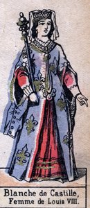 Ritratto di Bianca di Castiglia, moglie di Luigi VIII di Francia. (dinastia dei Capetingi). Illustrazione fine XIX secolo.